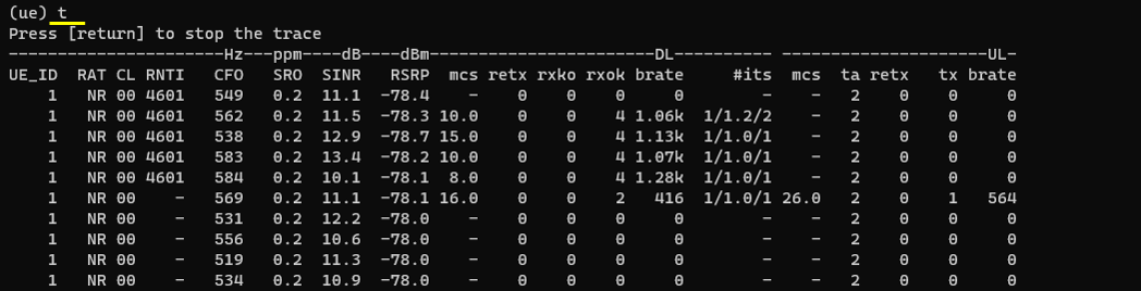 Commandline UEsim t 01