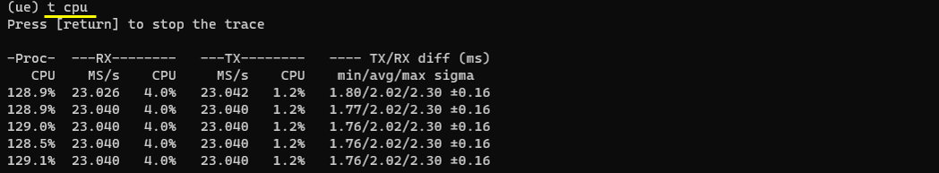 Commandline UEsim t cpu 01