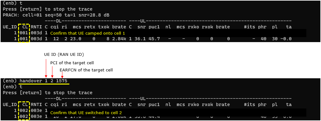 Commandline enb handover 01