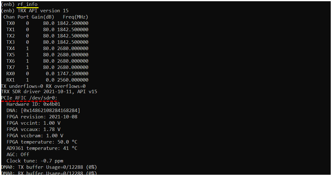 Commandline enb rf info 01