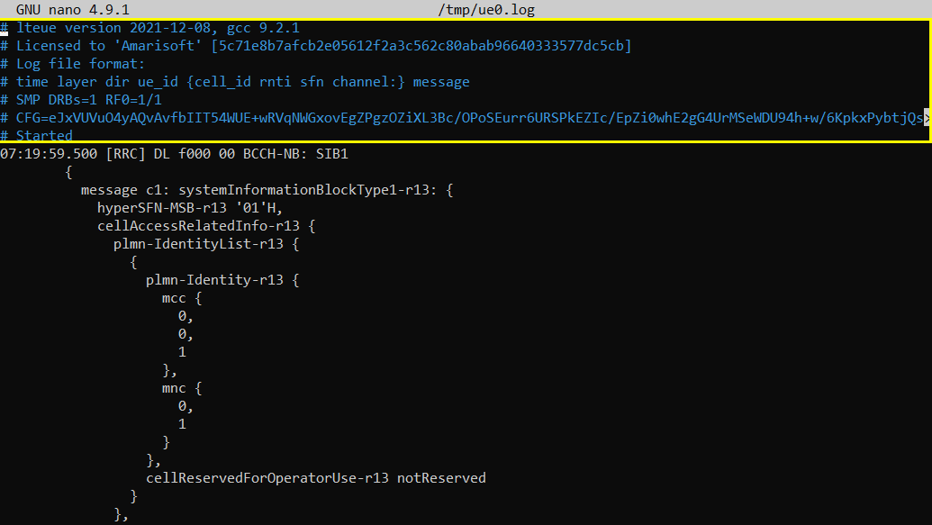 LTE NB standalone UEsim Log 01