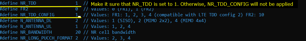 NR TDD Test 1 Pattern Config 01