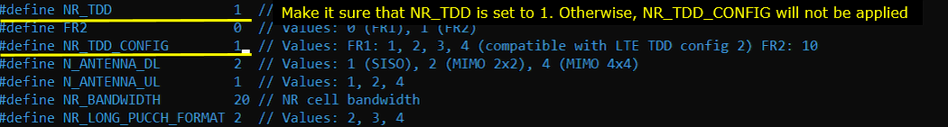 NR TDD Test 1 Pattern Config 01