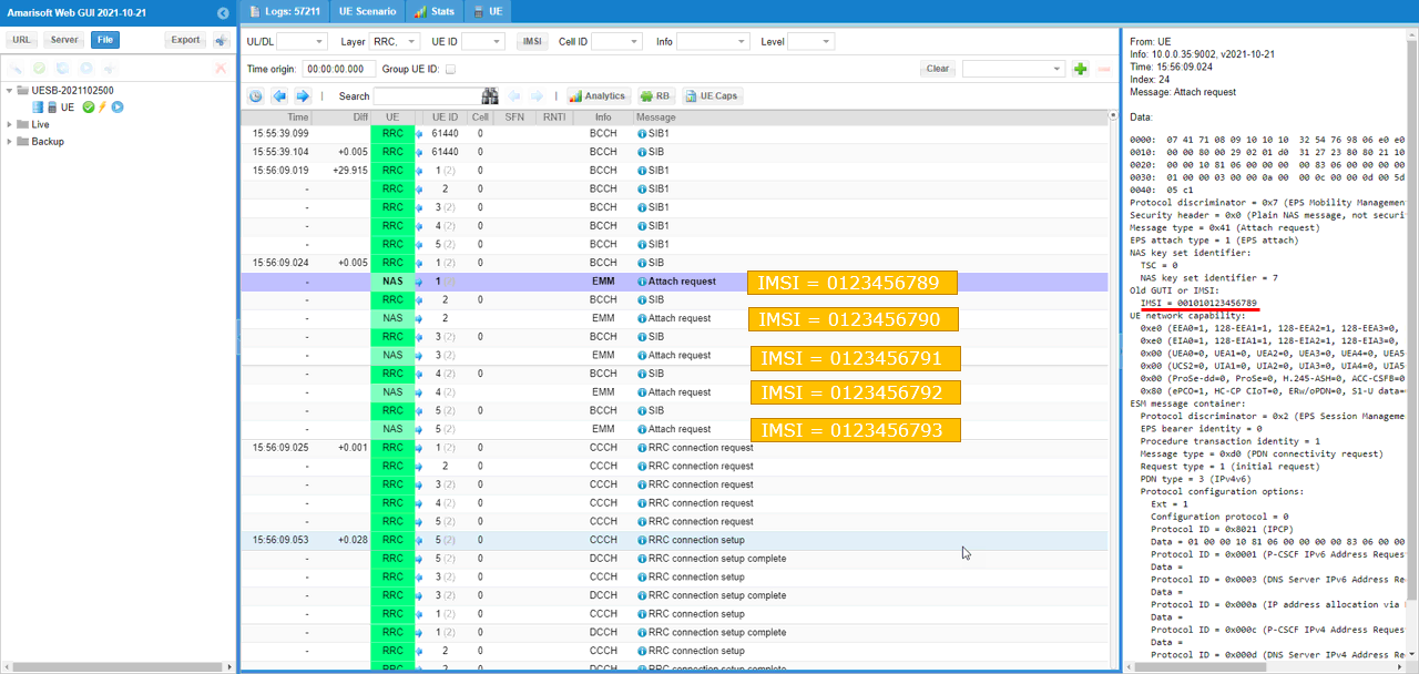 UEsim LTE MultiUE Log 01