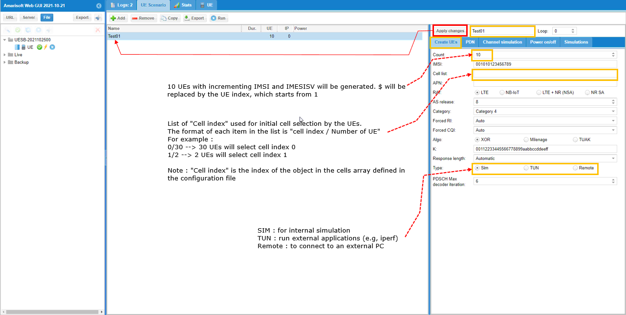 UEsim LTE Scenario Define Run 03